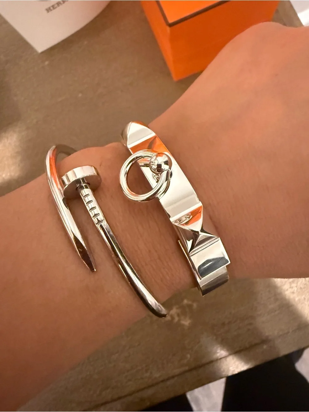 Hermes Silver Pyramid Stud Clic H Bracelet